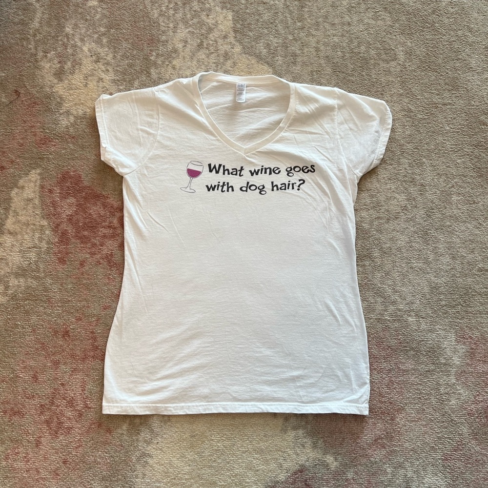 Funny Wine and Dogs Womens V-neck T-Shirt Tee